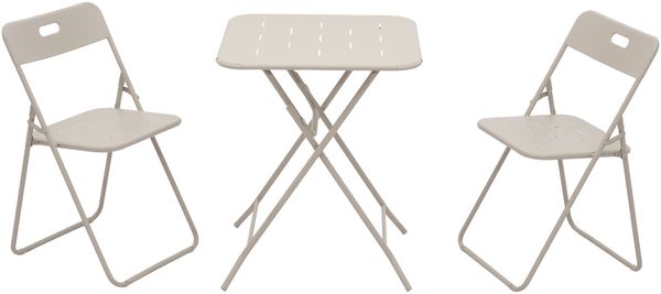 Flieks Gartenmöbel Set 3-teilig klappbar Bistro Set wetterfest Stahl Balkonmöbel Set 2 Stühle Tisch Outdoor, Beige
