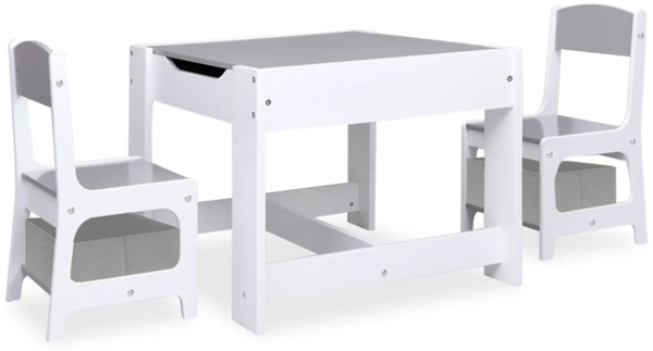 vidaXL Kindertisch mit 2 Stühlen, MDF weiß / grau