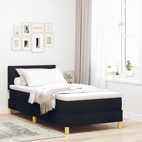vidaXL LED Boxspringbett mit Kopfteil Schwarz 100 x 200 cm Stoff 3342494