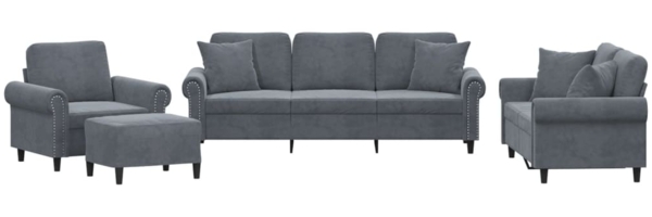 vidaXL 4-tlg. Sofagarnitur mit Kissen Dunkelgrau Samt 3202201 Bild 1