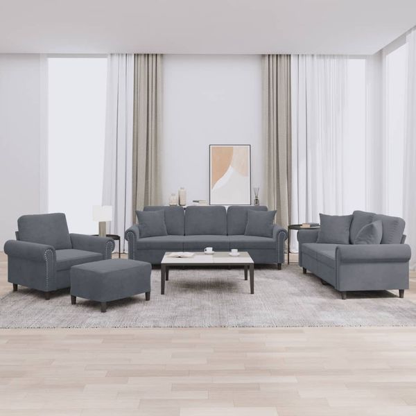 vidaXL 4-tlg. Sofagarnitur mit Kissen Dunkelgrau Samt 3202201