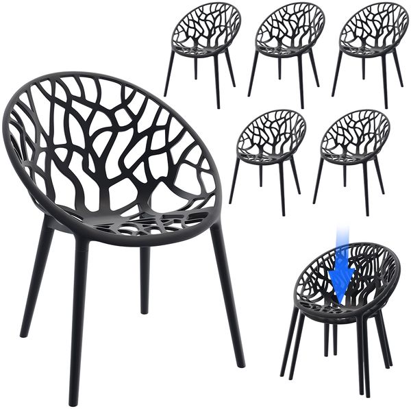 STEELSØN 'Quanta' Gartenstuhl, schwarz, Kunststoff, wetterfest und UV-beständig, Balkonstuhl stapelbar, bis 120 kg belastbar, 6er Set