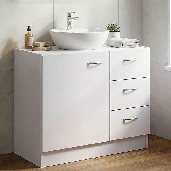 Wohnling Waschbecken-Unterschrank 54 x 63 x 30 cm weiß mit 1 Tür und 3 Schubladen