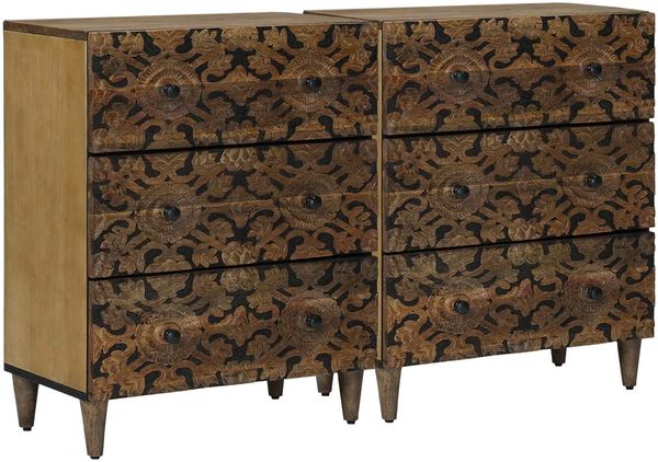 vidaXL Sideboard 2 pcs Braun 60 x 33,5 x 75 cm Massivholz Mango 3310106