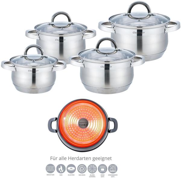 Topf-Set 8tlg Edelstahl Kochgeschirr Induktion Rostfrei Deckel SS8