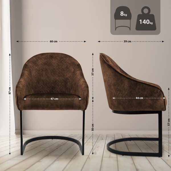 CLP Esszimmerstuhl Jarik Samtbezug Freischwinger-Gestell bis 140 kg belastbar,coffee Bild 2