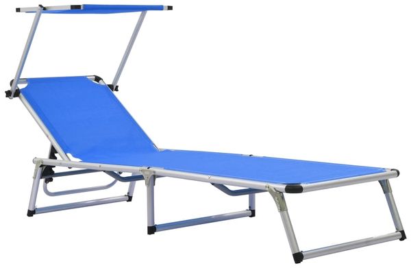 Sonnenliege Klappbar, Gartenliege mit Sonnenschutz Alu und Textilene Blau