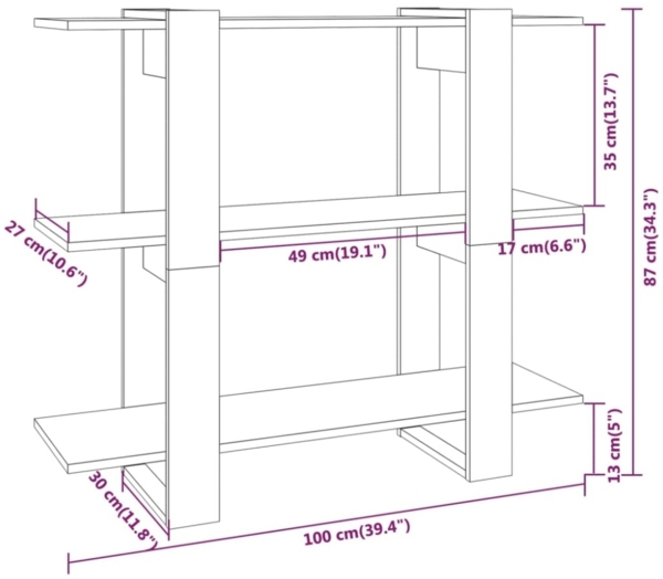vidaXL Bücherregal/Raumteiler Grau Sonoma 100x30x87 cm 813567 Bild 8