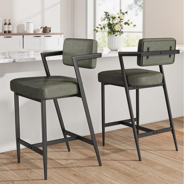GarveeMore Barhocker 2er-Set mit dicker Polsterung und verstärkten Metallbeinen 68cm hohe, Barhocker mit Arm- und Fußstütze für Kücheninsel,Tresen oder Küche