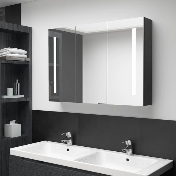 LED Spiegelschrank, Badezimmerschrank fürs Bad 89x14x62 cm Glänzend Schwarz