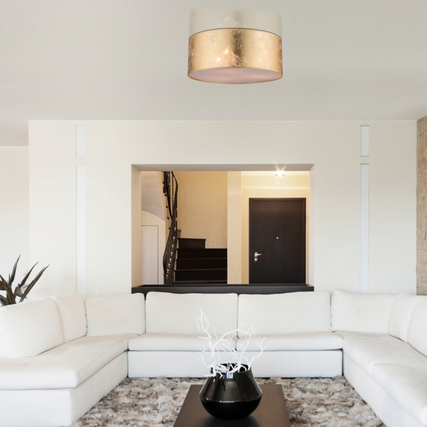 LED Deckenleuchte mit Stoff Lampenschirm goldfarbig, Ø 40cm