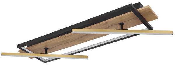 LED Deckenleuchte, Holz, Messing, schwenkbar, 3 Stufen