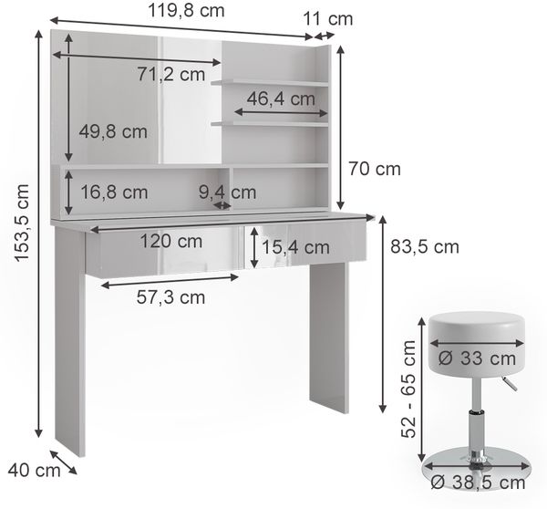 Schminktisch Azur Weiß 120 cm mit Hocker Vicco Bild 3