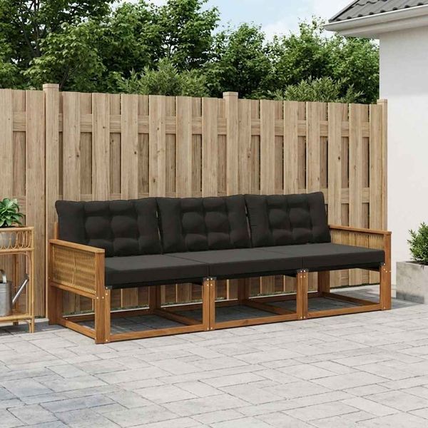 vidaXL Outdoor-Sofagarnitur mit Kissen 3 pcs Natürlich und Schwarz 3381220