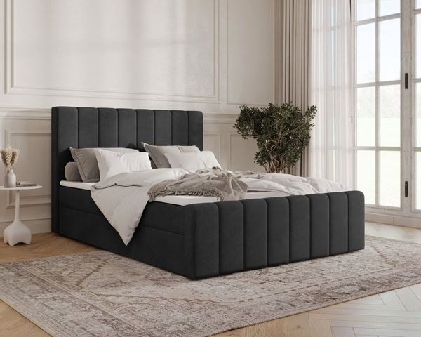 MOEBLO Boxbett BETT 01 BIS (Bonell, Topper, modernes Velours-Design mit Steppung & Stauraum, Doppelbett gepolstertes Kopfteil mit Bettkasten, aus Samt, Polsterbett Kontinentalbett, dekorativem Kopfteil, aus Samt), - (BxHxT):144/164/184 x 113 x 223 cm
