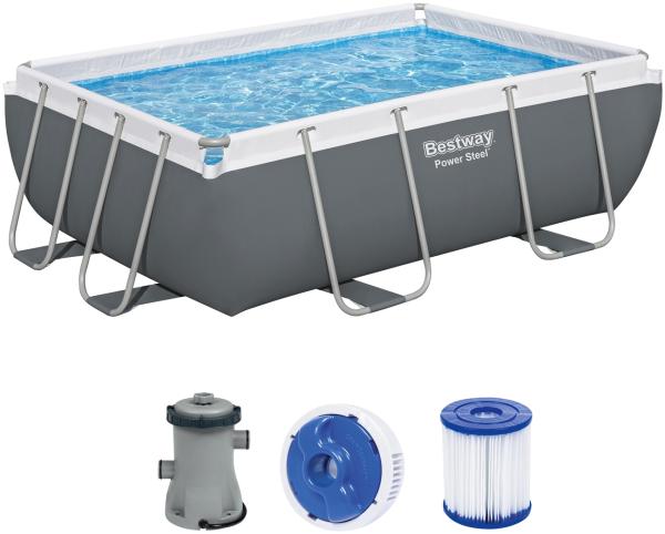 Power Steel™ Frame Pool Set mit Filterpumpe 282 x 196 x 84 cm, grau, eckig