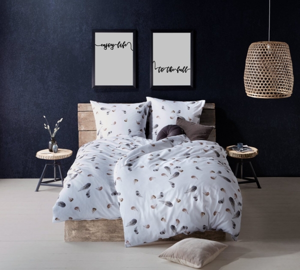 Mako Satin Bettwäsche Federn weiß 155x200 + 80x80