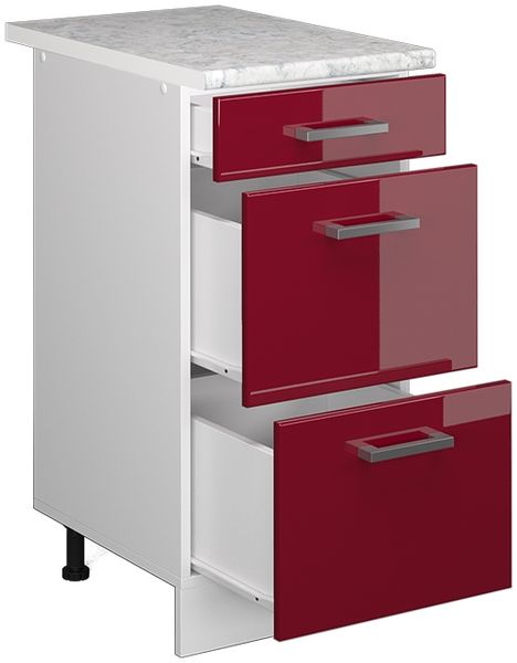 Vicco Küchenunterschrank R-Line, Bordeaux Hochglanz/Weiß, 40 cm mit Schubladen, und Arbeitsplatte Bild 4