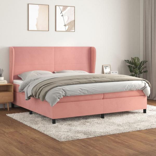 vidaXL Boxspringbett mit Matratze Rosa 200x200 cm Samt 3129116