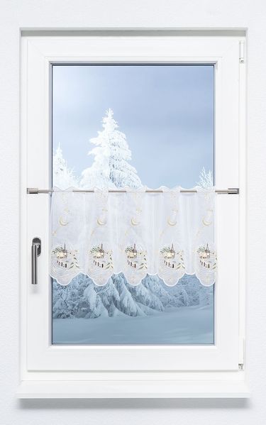 Scheibengardine Plauener Spitze - Dorfkirche im Winter (Bx H) 49.20cm * 34cm Braun/terrabraun