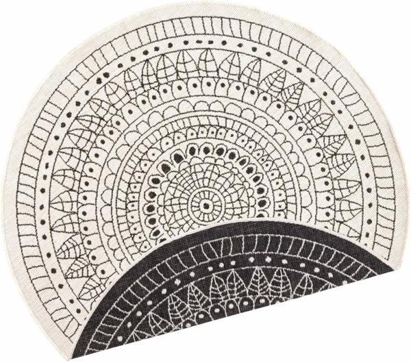in- & Outdoor Wendeteppich Porto, rund - schwarz creme - 100 cm Durchmesser