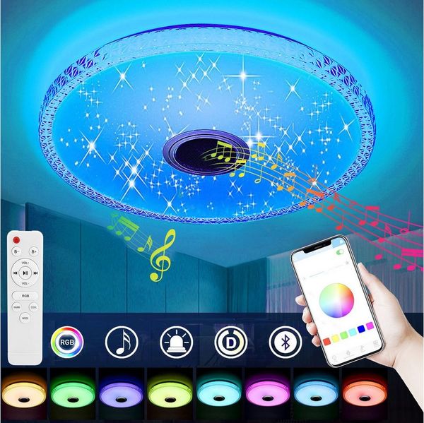 oyajia LED Deckenleuchte 40W Kristall LED Deckenlampe mit Bluetooth Lautsprecher, RGB Dimmbare, LED fest integriert, Kaltweiß/Naturweiß/Warmweiß/RGB Farbwechsel, LED Kristall Sternenhimmel Lampe Ø40cm,für Schlafzimmer Wohnzimmer Bad