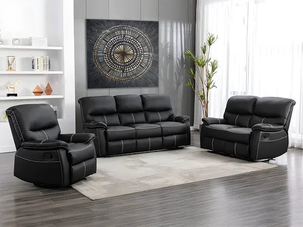 Vente-unique - CANBY Sofa and armchair set Kunstleder Schwarz - B 90 cm x H 95 cm x L 79 cm133 cm183 cm