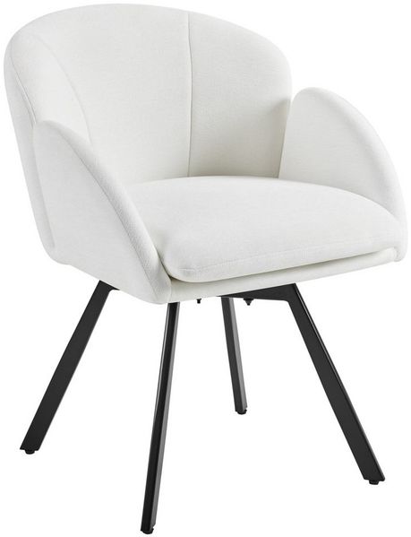 Yaheetech Polsterstuhl mit 360° schwenkbarem Sitz, X-förmiges Metallgestell, Bouclé, 57 x 61 x 75 cm, Weiß