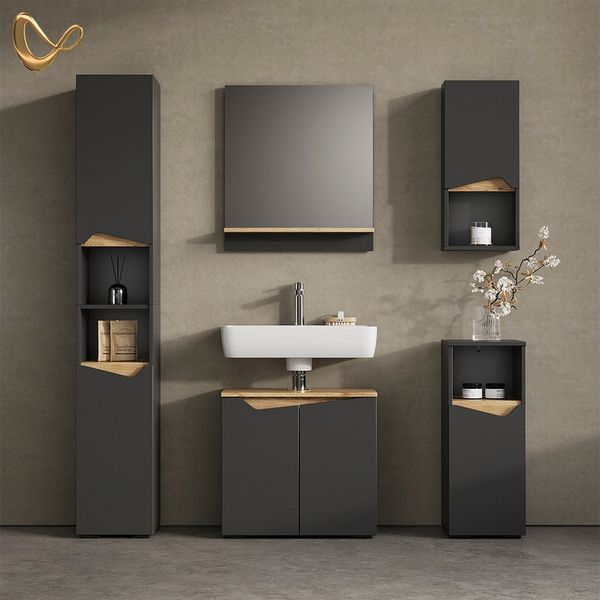 Livinity® Badmöbel-Set Timavo, Anthrazit/Artisan-Eiche, 5 Teile