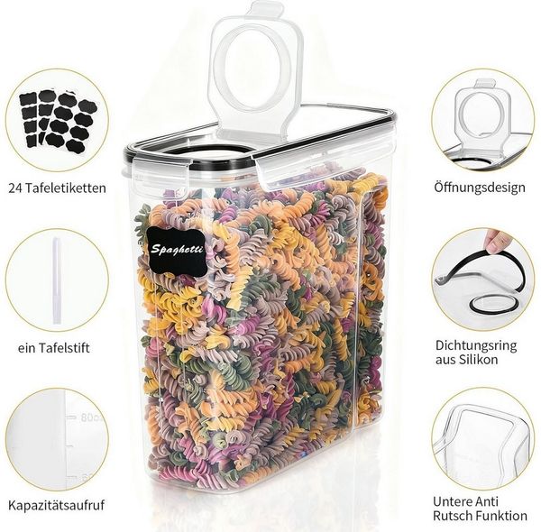 SURFOU Vorratsdose Vorratsdosen mit Deckel Luftdicht Küchen Organizer Frischhaltedosen 4L, Kunststoff, (4er Set Spaghetti-Box–Müslibehälter, Getreidebehälter, Mehlbehälter, Zuckerdose, Keksdose, Vorratsdosen mit Deckel luftdicht, BPA-frei, Lebensmittel...
