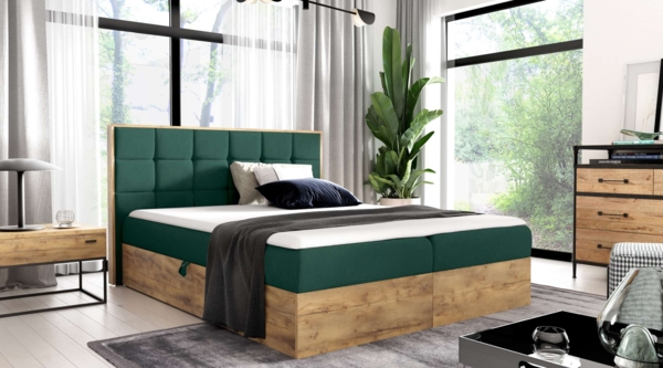 99rooms Florida Boxspringbett 140x200 cm Velours MONOLITH Grün Bild 1