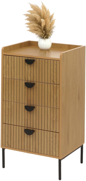 Kommode HWC-O39, Highboard Schrank, 4 Schubladen Melamin MDF 95x50x42cm ~ natur