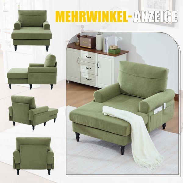 LVHOM XXL Relaxsessel mit Seitentaschen, Großer Chaiselongue-Sessel aus Chenille, Haustierfreundlich, Ergonomische Polsterung für Wohnzimmer, Büro, Wintergarten Bild 4