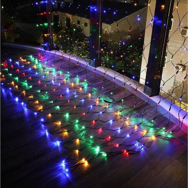 Sunicol LED Solarleuchte 1.5x1.5M/3x2M, Solar LED String Light,Wasserdichte Lichterkette, Blau, Warmes Weiß, Multicolor, Weiß, mit 8 Modi,für Haus Gärten Hinterhof Patio Landschaft