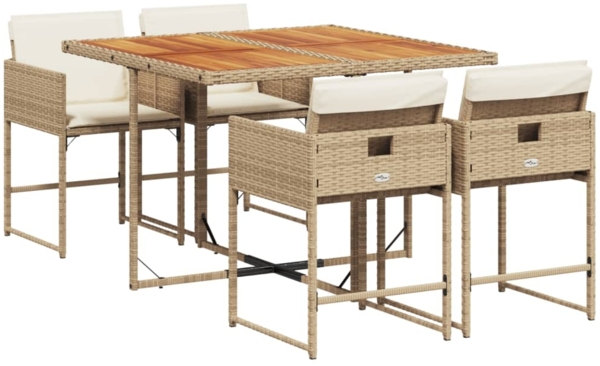 vidaXL 5-tlg. Garten-Essgruppe mit Kissen Beige Poly Rattan 3278031
