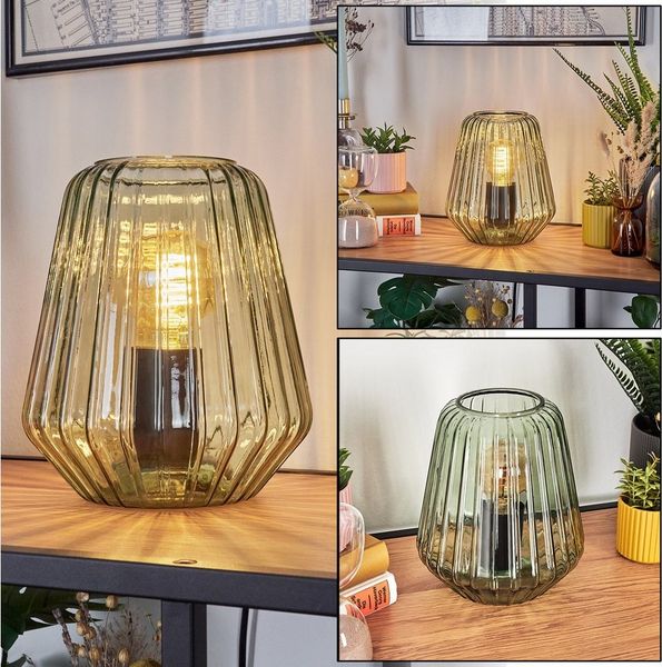 hofstein Tischleuchte Tischlampe aus Metall/Glas in Schwarz/Grün, ohne Leuchtmittel, Glasschirm (17cm), An/-Auschalter am Kabel, 1x E27, ohne Leuchtmittel