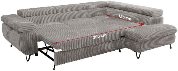 MKS Möbel 'Pablo L-Form' Ecksofa mit Schlaffunktion, verstellbare Kopfstützen, Hellgrau, Cordstoff, Visco Topper, Rechts Bild 7