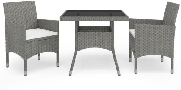 vidaXL 3-tlg. Garten-Essgruppe Grau Poly Rattan und Glas 3058309