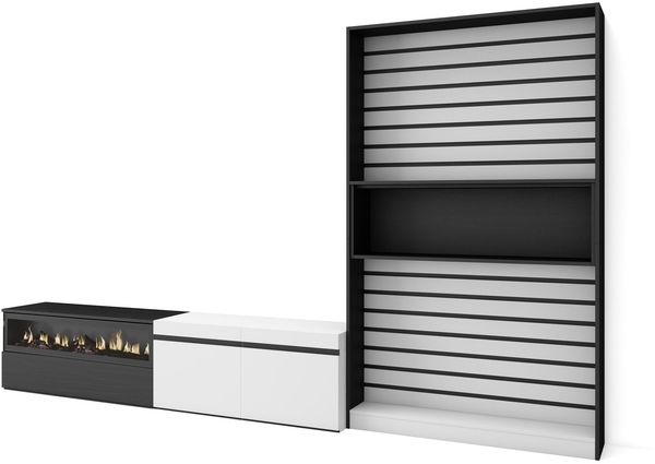 Skraut Home Wohnzimmermöbel für TV | Esstisch-Set | 210 x 186 x 35 cm | für Fernseher bis 80 Zoll | elektrischer Kamin | moderner Stil | Schwarz und Weiß