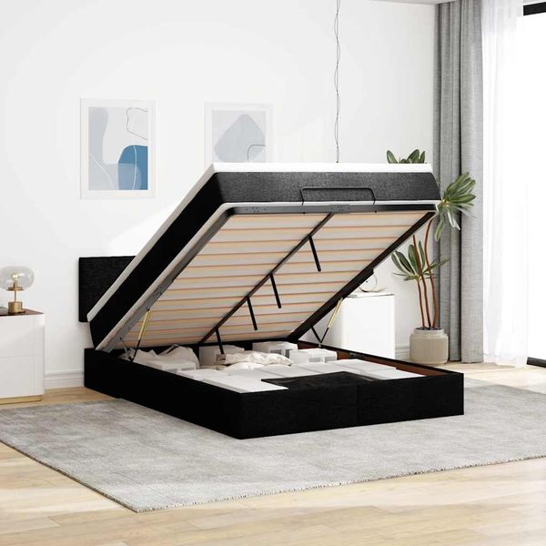 vidaXL Ottomane Bett mit Matratze & LEDs Schwarz 140x190 cm Stoff 3312224