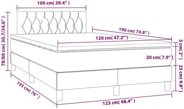 vidaXL Boxspringbett mit Matratze Dunkelbraun 120x190 cm Stoff 3269747 Bild 9