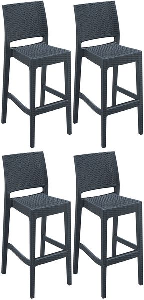 4er Set Barhocker GANAR - Kunststoff Dunkelgrau 40x51x108 cm | Barstuhl Mit Lehne Tresenhocker Tresenstuhl Kneipenhocker Kneipenstuhl