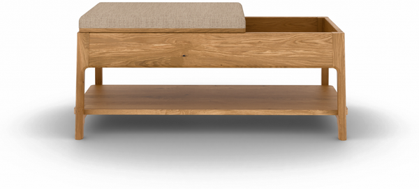 Bank Swig aus Wildeiche massiv geölt 107x47 mit Polster Beige und Holzbeinen