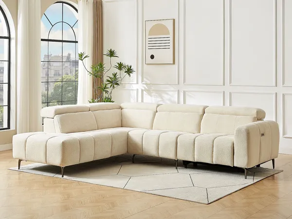 Vente-unique - CALDORIA Sofa Stoff Beige - B 229 cm x H 79 cm x L 292 cm