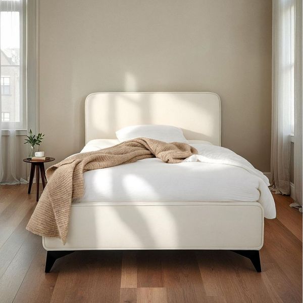 IDIMEX Polsterbett LAVORO, Bett 90x200 cm mit Lattenrost und weichem Stoffbezug, Einzelbett creme