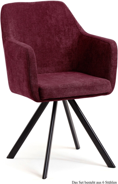 Armlehnstuhl drehbar (6er-Set) Devka 57x87x60 Schwarz/Marsala