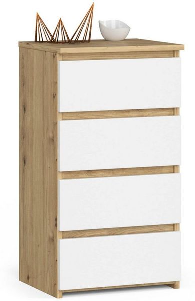 Milord FURNITURE Kommode mit 4 Schubladen 40 cm breit Holz Schrank B40xH74xT35 cm (Highboard Anrichte Schlafzimmer Wohnzimmer Flur Büro Organizer)