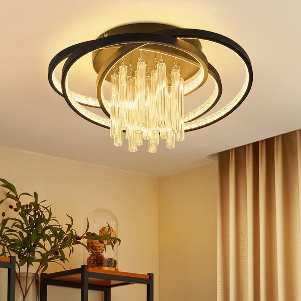 ZMH LED Deckenleuchte Warmweiß Flach Rund Wohnzimmerlampe Schwarz Modern FlurlampeAugenschutz, LED fest integriert, Warmweiß
