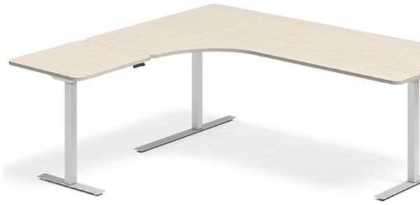 Höhenverstellbarer Schreibtisch DNA Birke 2000x2200 mm – links 3-Beine/weiß