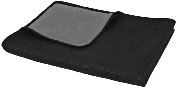 vidaXL gesteppte Tagesdecke, floral, zweiseitig, Mikrofaser /  PP-Baumwoll-Füllung, Grau / Schwarz, 230x260 cm